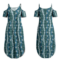 Pikake Maile Tiare Lei Couples Matching Summer Maxi Dress and Hawaiian Shirt Polu Lauhala Pattern LT01 - Polynesian Pride