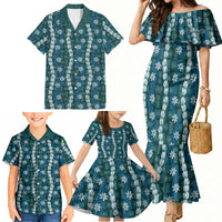 Pikake Maile Tiare Lei Family Matching Mermaid Dress and Hawaiian Shirt Polu Lauhala Pattern LT01 - Polynesian Pride
