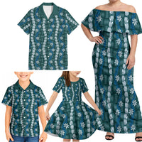 Pikake Maile Tiare Lei Family Matching Off Shoulder Maxi Dress and Hawaiian Shirt Polu Lauhala Pattern LT01 - Polynesian Pride