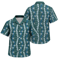 Pikake Maile Tiare Lei Family Matching Off Shoulder Maxi Dress and Hawaiian Shirt Polu Lauhala Pattern LT01 Son's Shirt Blue - Polynesian Pride