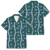 Pikake Maile Tiare Lei Family Matching Off Shoulder Short Dress and Hawaiian Shirt Polu Lauhala Pattern LT01 Dad's Shirt - Short Sleeve Blue - Polynesian Pride