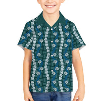 Pikake Maile Tiare Lei Family Matching Off Shoulder Short Dress and Hawaiian Shirt Polu Lauhala Pattern