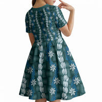 Pikake Maile Tiare Lei Kid Short Sleeve Dress Polu Lauhala Pattern LT01 - Polynesian Pride
