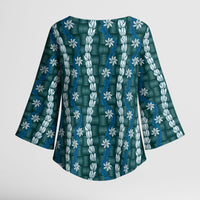 Pikake Maile Tiare Lei Kimono Sleeve Blouse Polu Lauhala Pattern