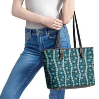 Pikake Maile Tiare Lei Leather Tote Bag Polu Lauhala Pattern