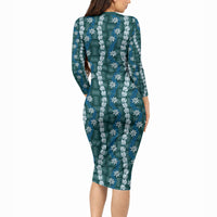 Pikake Maile Tiare Lei Long Sleeve Bodycon Dress Polu Lauhala Pattern LT01 - Polynesian Pride