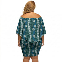 Pikake Maile Tiare Lei Off Shoulder Short Dress Polu Lauhala Pattern LT01 - Polynesian Pride