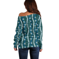 Pikake Maile Tiare Lei Off Shoulder Sweater Polu Lauhala Pattern