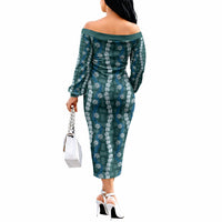 Pikake Maile Tiare Lei Off The Shoulder Long Sleeve Dress Polu Lauhala Pattern LT01 - Polynesian Pride