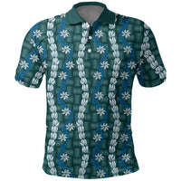 Pikake Maile Tiare Lei Polo Shirt Polu Lauhala Pattern LT01 Blue - Polynesian Pride