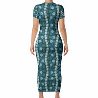 Pikake Maile Tiare Lei Short Sleeve Bodycon Dress Polu Lauhala Pattern LT01 - Polynesian Pride