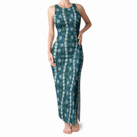 Pikake Maile Tiare Lei Tank Maxi Dress Polu Lauhala Pattern LT01 Women Blue - Polynesian Pride