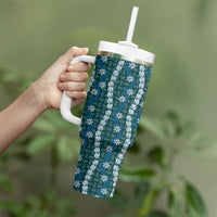 Pikake Maile Tiare Lei Tumbler With Handle Polu Lauhala Pattern