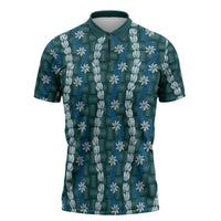 Pikake Maile Tiare Lei Zipper Polo Shirt Polu Lauhala Pattern LT01 Blue - Polynesian Pride