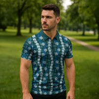 Pikake Maile Tiare Lei Zipper Polo Shirt Polu Lauhala Pattern LT01 - Polynesian Pride