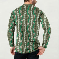 Pikake Maile Tiare Lei Button Sweatshirt Omaomao Lauhala Pattern