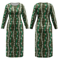 Pikake Maile Tiare Lei Couples Matching Long Sleeve Bodycon Dress and Hawaiian Shirt Omaomao Lauhala Pattern LT01 - Polynesian Pride