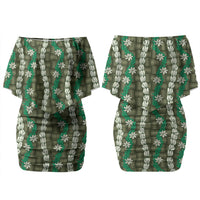 Pikake Maile Tiare Lei Couples Matching Off Shoulder Short Dress and Hawaiian Shirt Omaomao Lauhala Pattern LT01 - Polynesian Pride