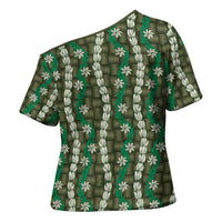 Pikake Maile Tiare Lei Cross Shoulder Shirt Omaomao Lauhala Pattern