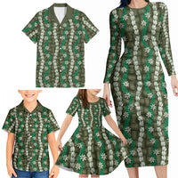 Pikake Maile Tiare Lei Family Matching Long Sleeve Bodycon Dress and Hawaiian Shirt Omaomao Lauhala Pattern LT01 - Polynesian Pride