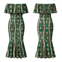 Pikake Maile Tiare Lei Family Matching Mermaid Dress and Hawaiian Shirt Omaomao Lauhala Pattern LT01 Mom's Dress Green - Polynesian Pride