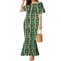 Pikake Maile Tiare Lei Family Matching Mermaid Dress and Hawaiian Shirt Omaomao Lauhala Pattern