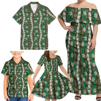 Pikake Maile Tiare Lei Family Matching Off Shoulder Maxi Dress and Hawaiian Shirt Omaomao Lauhala Pattern LT01 - Polynesian Pride