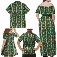 Pikake Maile Tiare Lei Family Matching Off Shoulder Maxi Dress and Hawaiian Shirt Omaomao Lauhala Pattern