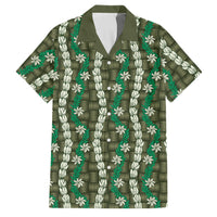 Pikake Maile Tiare Lei Family Matching Off Shoulder Maxi Dress and Hawaiian Shirt Omaomao Lauhala Pattern