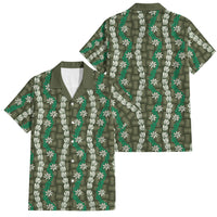 Pikake Maile Tiare Lei Family Matching Off Shoulder Maxi Dress and Hawaiian Shirt Omaomao Lauhala Pattern LT01 Dad's Shirt - Short Sleeve Green - Polynesian Pride