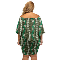 Pikake Maile Tiare Lei Family Matching Off Shoulder Short Dress and Hawaiian Shirt Omaomao Lauhala Pattern