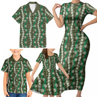 Pikake Maile Tiare Lei Family Matching Short Sleeve Bodycon Dress and Hawaiian Shirt Omaomao Lauhala Pattern LT01 - Polynesian Pride