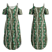 Pikake Maile Tiare Lei Family Matching Summer Maxi Dress and Hawaiian Shirt Omaomao Lauhala Pattern LT01 Mom's Dress Green - Polynesian Pride