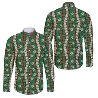 Pikake Maile Tiare Lei Family Matching Summer Maxi Dress and Hawaiian Shirt Omaomao Lauhala Pattern LT01 Dad's Shirt - Long Sleeve Green - Polynesian Pride