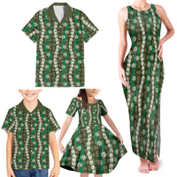 Pikake Maile Tiare Lei Family Matching Tank Maxi Dress and Hawaiian Shirt Omaomao Lauhala Pattern
