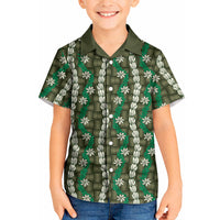 Pikake Maile Tiare Lei Kid Hawaiian Shirt Omaomao Lauhala Pattern LT01 Kid Green - Polynesian Pride