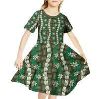 Pikake Maile Tiare Lei Kid Short Sleeve Dress Omaomao Lauhala Pattern
