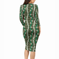 Pikake Maile Tiare Lei Long Sleeve Bodycon Dress Omaomao Lauhala Pattern LT01 - Polynesian Pride