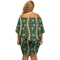 Pikake Maile Tiare Lei Off Shoulder Short Dress Omaomao Lauhala Pattern LT01 - Polynesian Pride