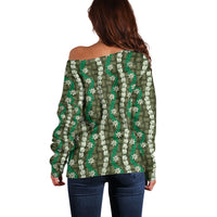Pikake Maile Tiare Lei Off Shoulder Sweater Omaomao Lauhala Pattern