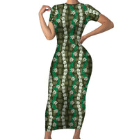 Pikake Maile Tiare Lei Short Sleeve Bodycon Dress Omaomao Lauhala Pattern