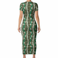 Pikake Maile Tiare Lei Short Sleeve Bodycon Dress Omaomao Lauhala Pattern LT01 - Polynesian Pride