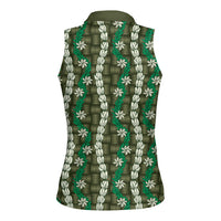 Pikake Maile Tiare Lei Women Sleeveless Polo Shirt Omaomao Lauhala Pattern