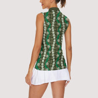 Pikake Maile Tiare Lei Women Sleeveless Polo Shirt Omaomao Lauhala Pattern