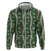 Pikake Maile Tiare Lei Zip Hoodie Omaomao Lauhala Pattern