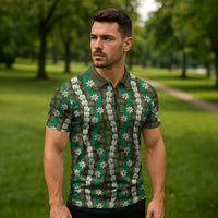 Pikake Maile Tiare Lei Zipper Polo Shirt Omaomao Lauhala Pattern LT01 - Polynesian Pride