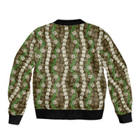 Pikake Maile Tiare Lei Bomber Jacket Natural Lauhala Pattern