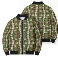 Pikake Maile Tiare Lei Bomber Puffer Jacket Natural Lauhala Pattern