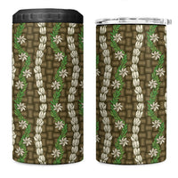 Pikake Maile Tiare Lei 4 in 1 Can Cooler Tumbler Natural Lauhala Pattern
