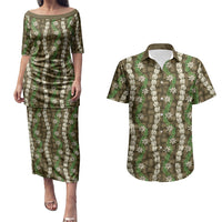 Pikake Maile Tiare Lei Couples Matching Puletasi and Hawaiian Shirt Natural Lauhala Pattern LT01 Brown - Polynesian Pride